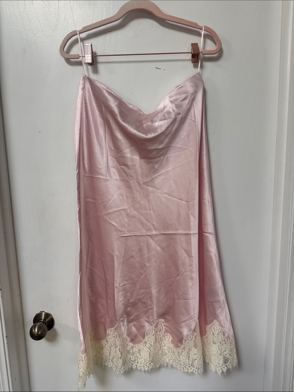 Reformation Carolina Midi Skirt Pink 100% Silk Cherry Blossom Lace Trim - Picture 4 of 7